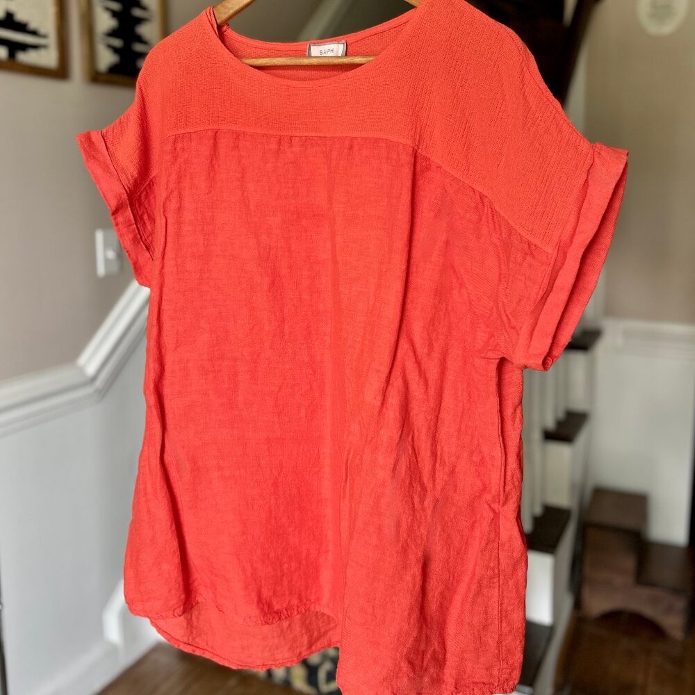 SAIPH 100% Italian Linen Dolman Sleeve Tunic Top Lagenlook Poppy Runs Like Sz 1X - Picture 10 of 10